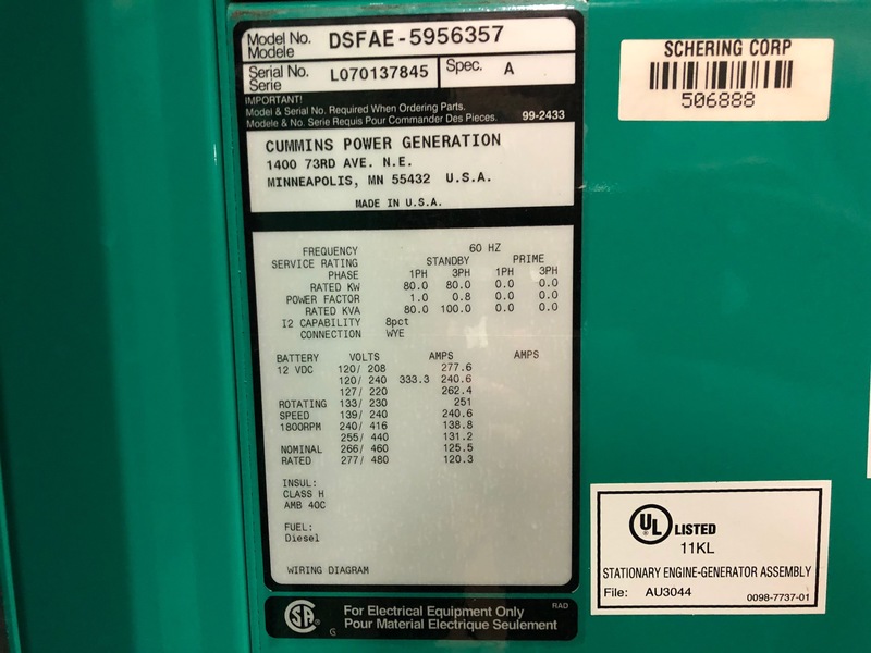 Used Cummins DSFAE Diesel Generator, 107 Hrs, EPA Tier 3