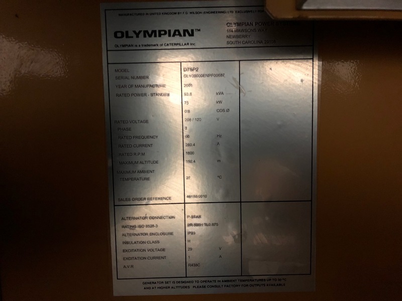 Used Caterpillar D75-P2 Diesel Generator, 467 Hrs