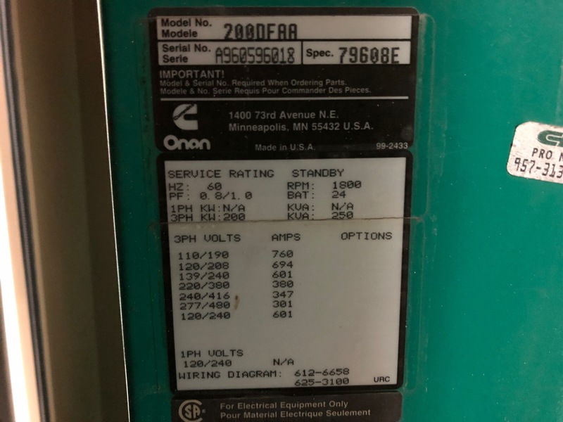 Used Cummins DFAA Portable / Trailered Diesel Generator, 249 Hrs