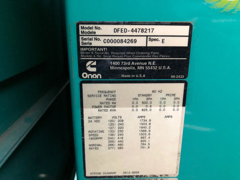 Used Cummins DFED KTA19-G4 Diesel Generator 184 Hrs