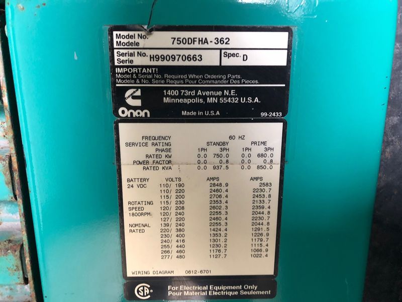 Used Cummins 750DFHA Rental Grade Diesel Generator, 2987 Hrs