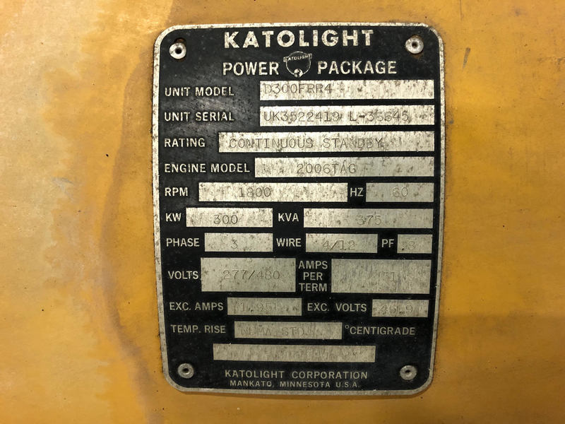 Used Katolight D300FRR4 Diesel Generator, 424 Hrs