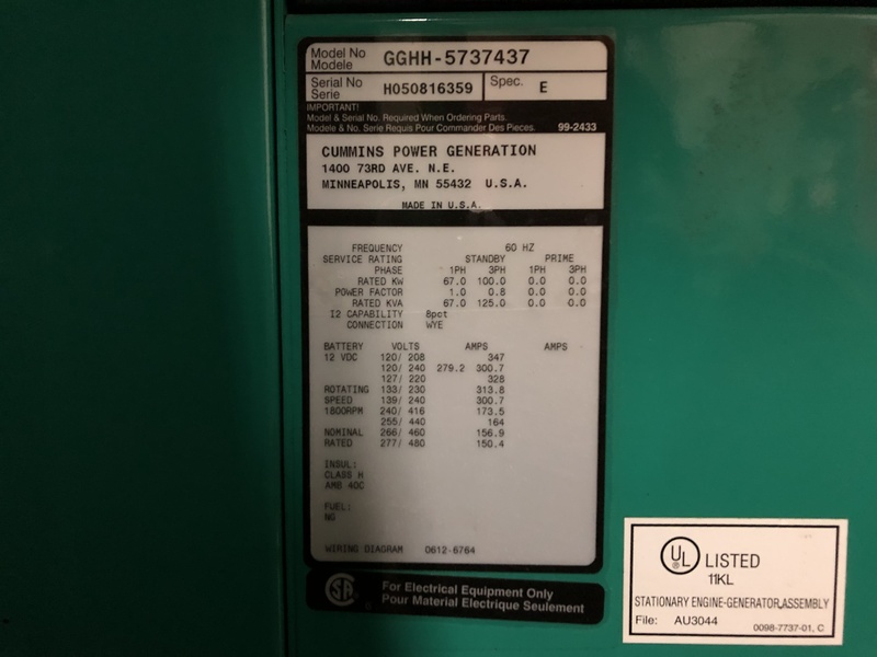 Used Cummins GGHH Natural Gas Generator, 327 hrs