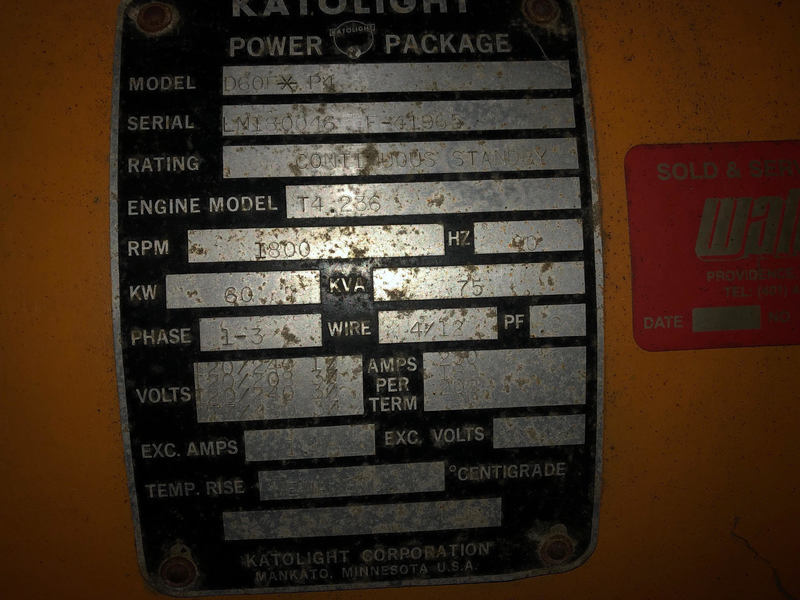 Used Katolight D60F*P4 Rental Grade Diesel Generator, 3310 Hrs