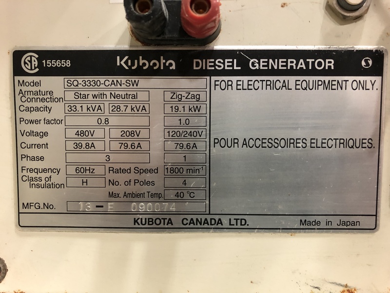 Used Kubota SQ3330 Rental Grade Diesel Generator, 8050 Hrs, EPA Tier 3
