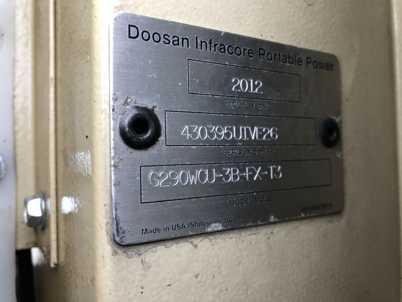 Used Doosan / Cummins G290 Rental Grade Diesel Generator, 5105 Hrs EPA Tier 3