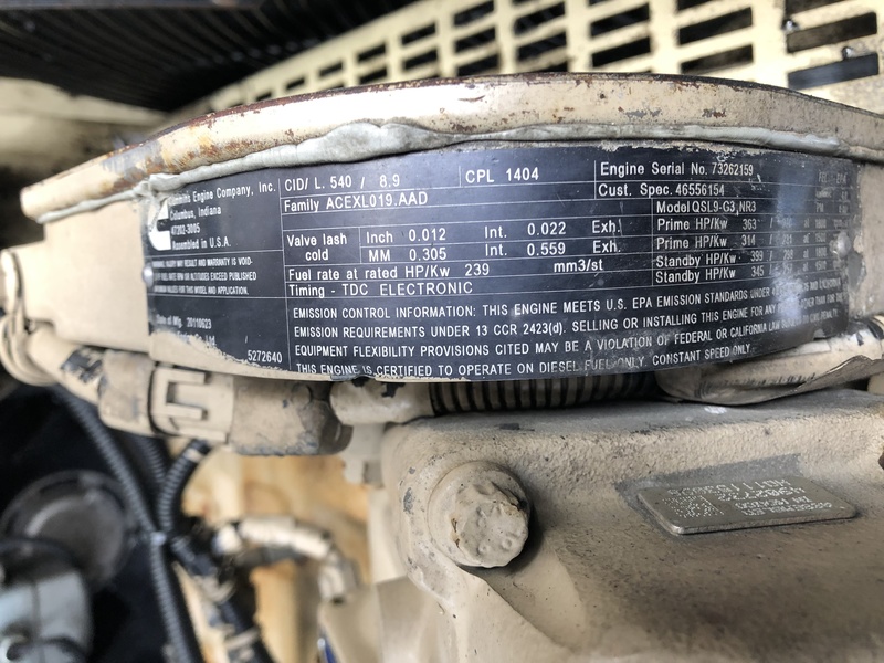 Used Doosan / Cummins G290 Rental Grade Diesel Generator, 8660 Hrs EPA Tier 3