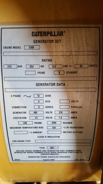 Used Caterpillar 3306 Diesel Generator. 326 Hrs