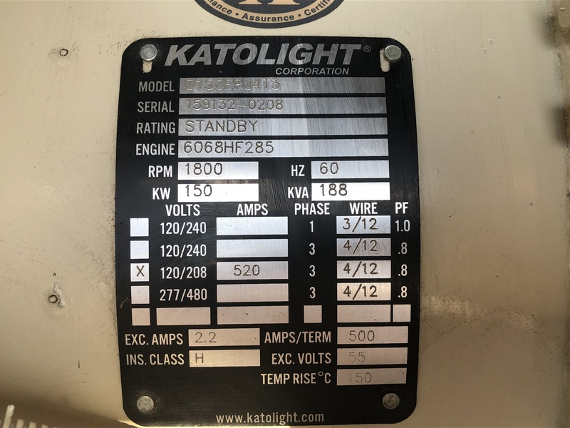 Used Katolight D150FPJ4T3 Diesel Generator, 448 Hrs, EPA Tier 3