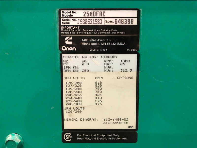 Used Cummins DFAC Diesel Generator, 519 Hrs