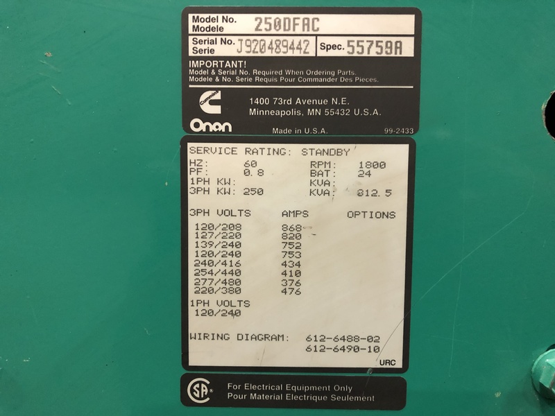 Used Cummins DFAC Diesel Generator, 484 Hrs