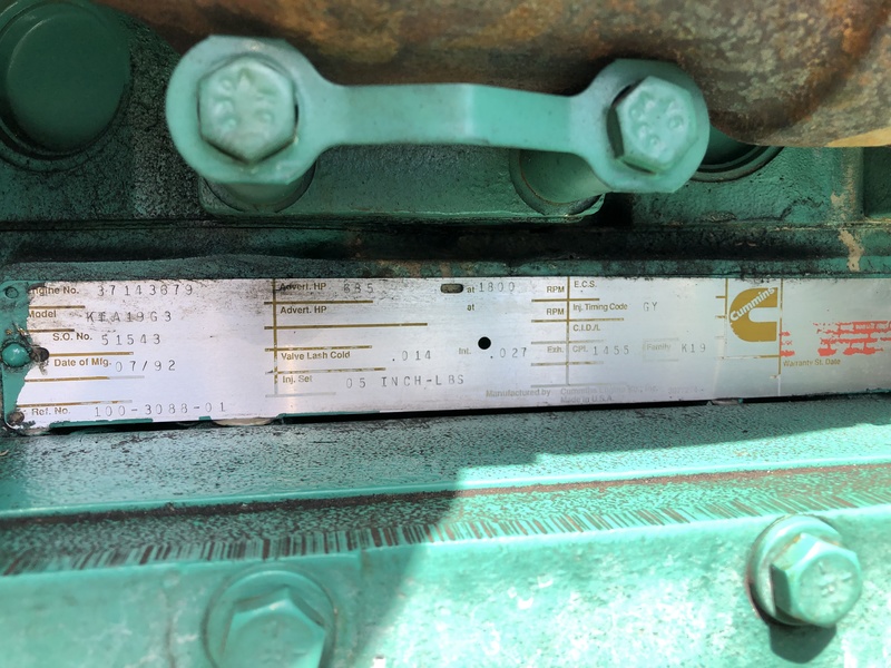 Used Cummins DFEC KTA19-G3 Diesel Generator, 1095 Hrs
