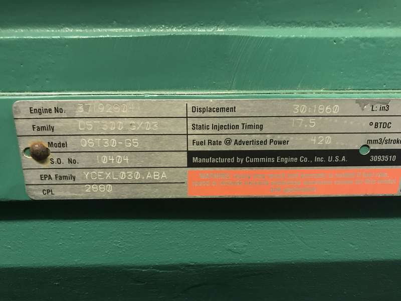 Used Cummins DFHD, QST30-G5 Diesel Generator, 475 Hrs
