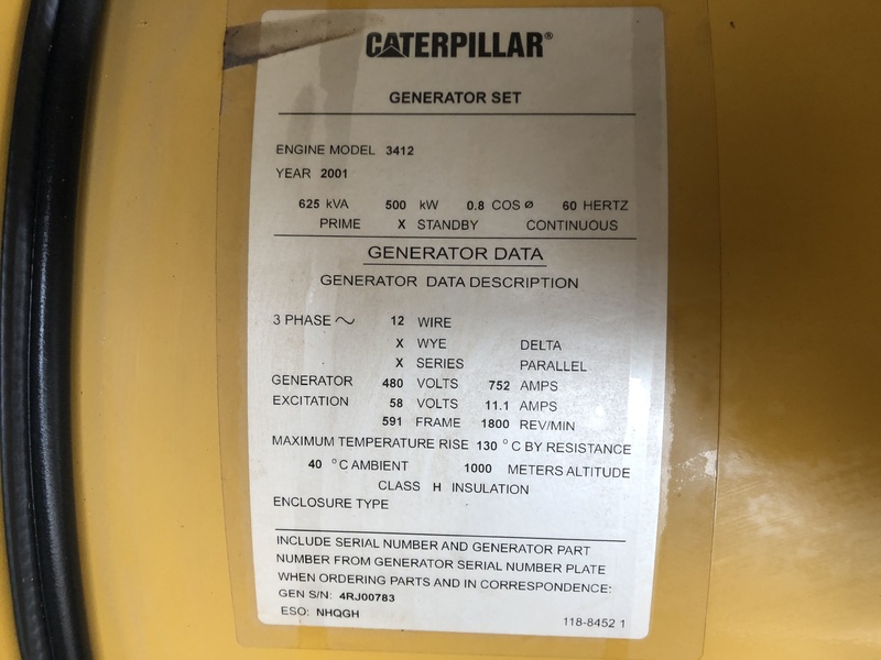 Used Caterpillar 3412 Diesel Generator 263 Hrs