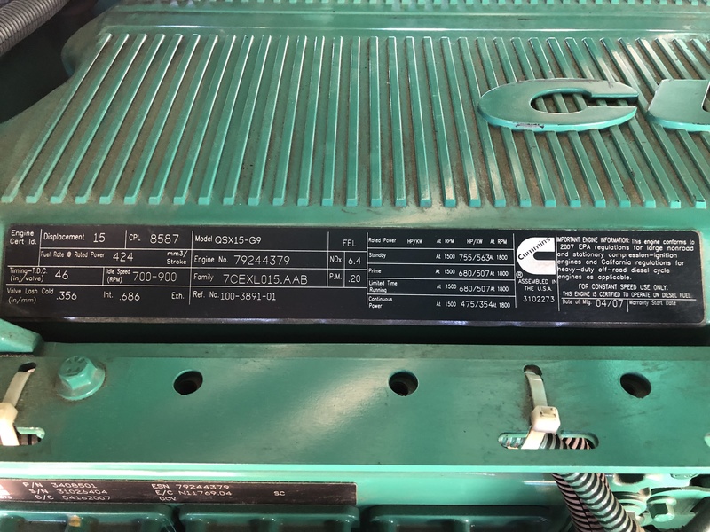 Used Cummins DFEH QSX15-G9 NR2 Diesel Generator 235 Hrs EPA Tier 2