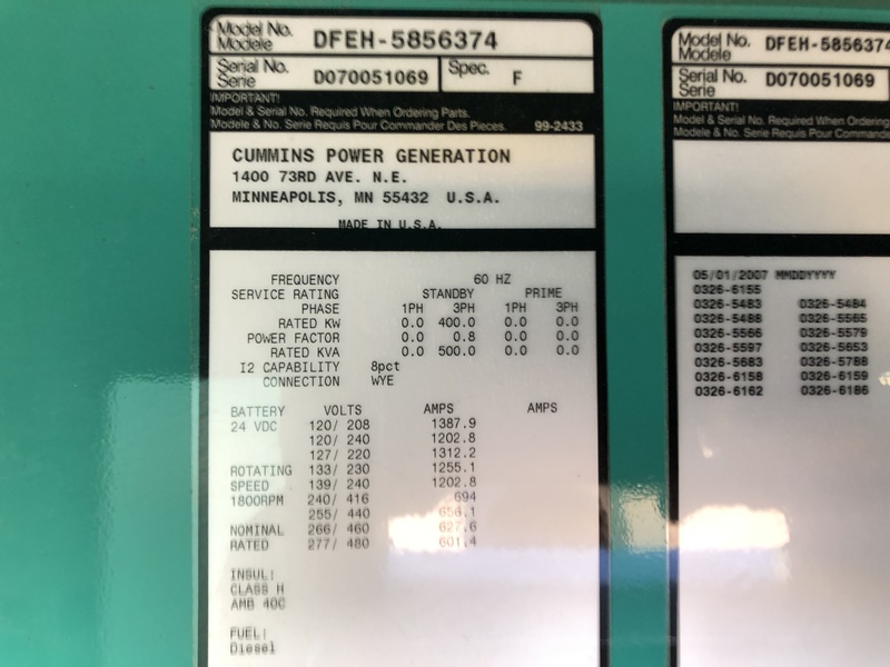Used Cummins DFEH QSX15-G9 NR2 Diesel Generator 235 Hrs EPA Tier 2