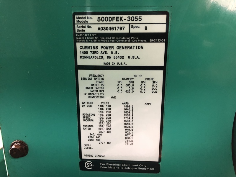 Used Cummins DFEK QSX15-G9 Portable Diesel Generator 103 Hrs