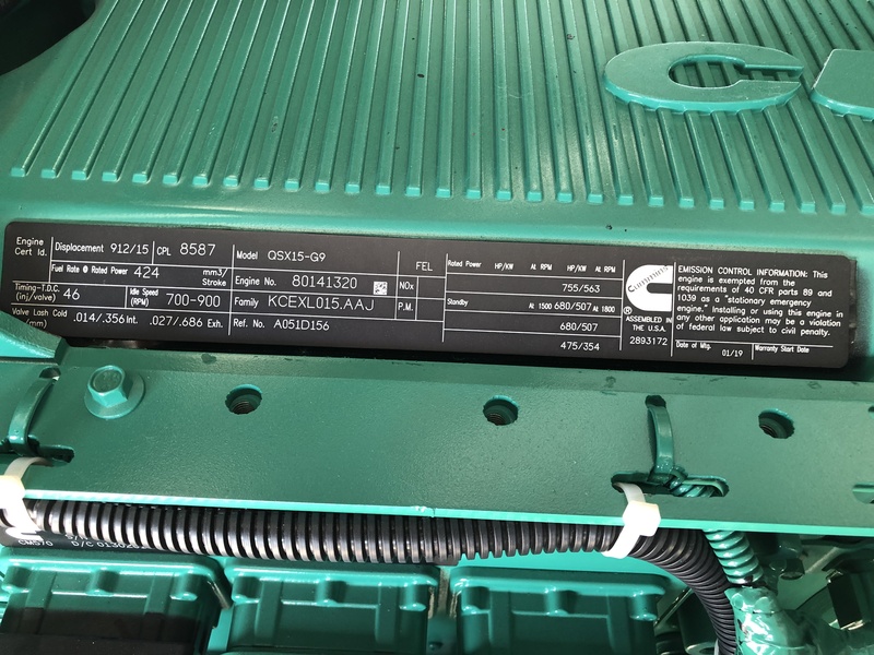 New Cummins DFEK QSX15-G9 NR2 Diesel Generator, EPA Tier 2