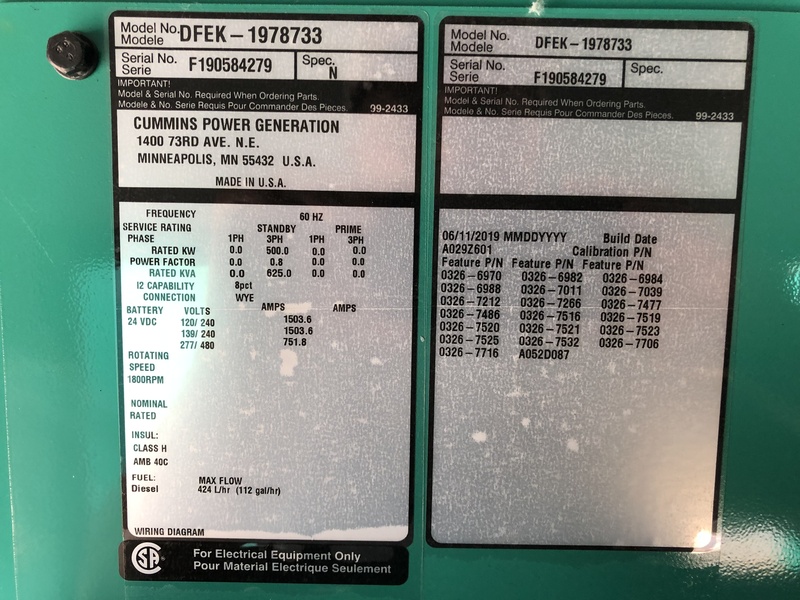 New Cummins DFEK QSX15-G9 NR2 Diesel Generator | EPA Tier 2 | 500 KW ...