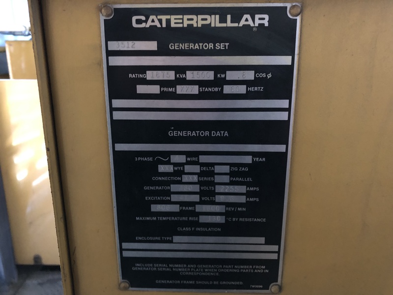 Used Caterpillar 3512 Diesel Generator, 1049 Hrs