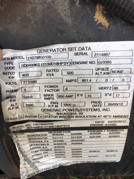 Used Generac SD0400 Diesel Generator, 138 Hrs, EPA Tier 3