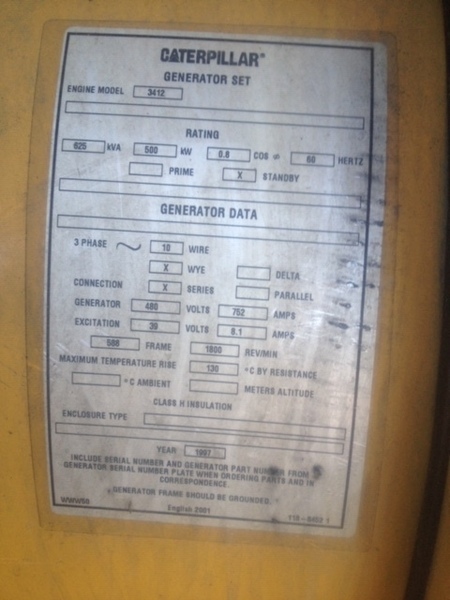 Used Caterpillar 3412 Diesel Generator, 1640 Hrs
