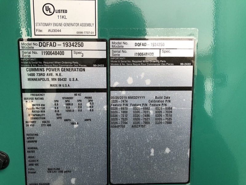 New Cummins DQFAD QST30-G5 NR2 Diesel Generator, EPA Tier 2