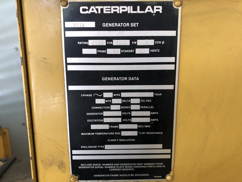 Used Caterpillar 3516 Diesel Generator, 805 Hrs