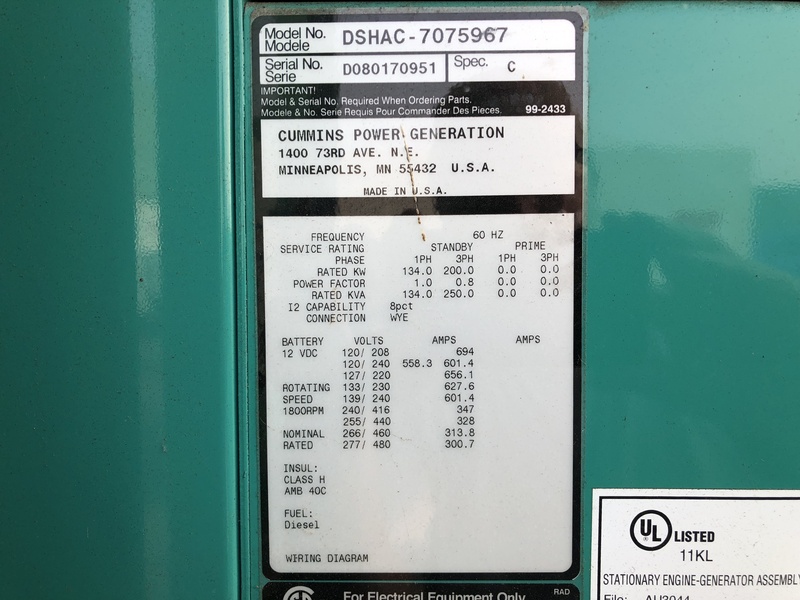 Used Cummins DSHAC Diesel Generator, 29 Hrs, EPA Tier 3