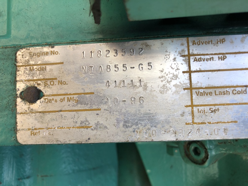 Used Cummins DFCE NTA855-G5 Diesel Generator, 346 Hrs