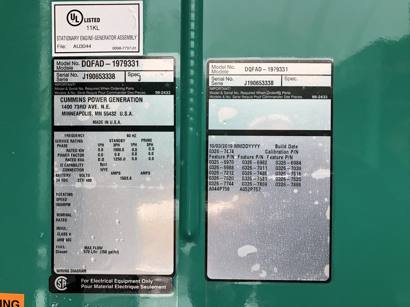 New Cummins DQFAD QST30-G5 NR2 Diesel Generator, EPA Tier 2
