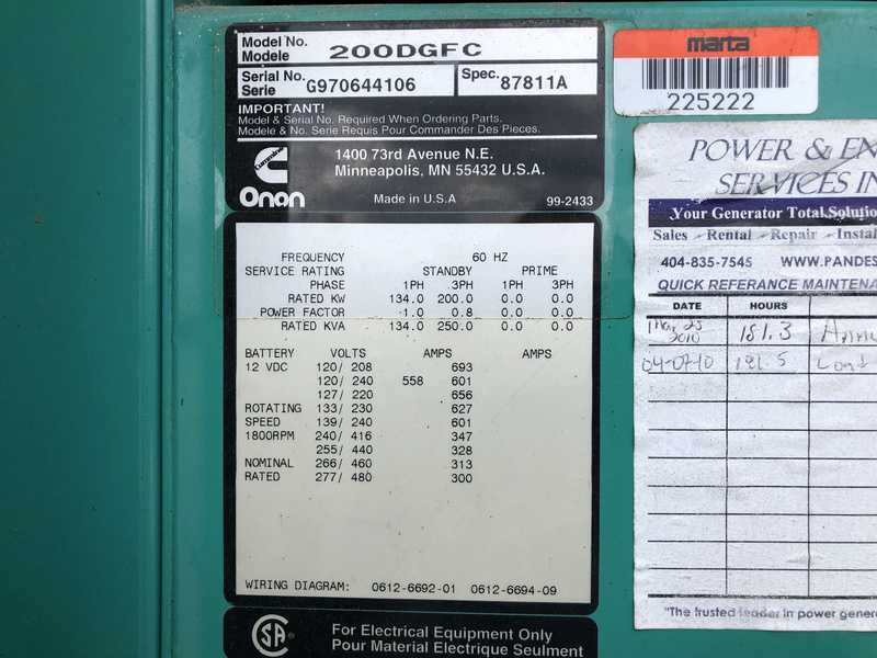 Used Cummins DGFC Diesel Generator, 339 Hours