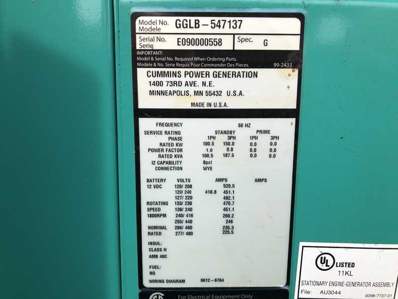 Used Cummins GGLB Natural Gas Generator, 273 Hrs EPA Certified