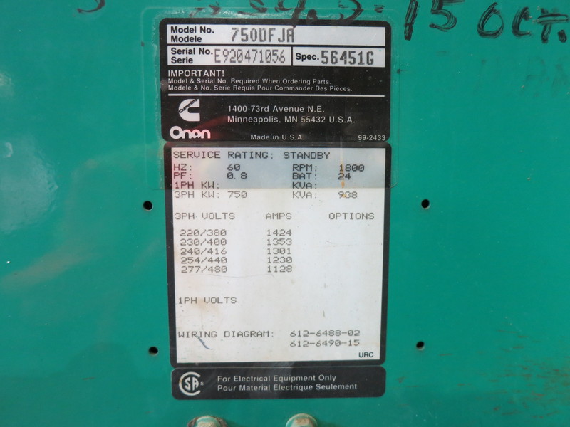 Used Cummins DFJA KTA 38-G1 Diesel Generator, 2437 Hrs