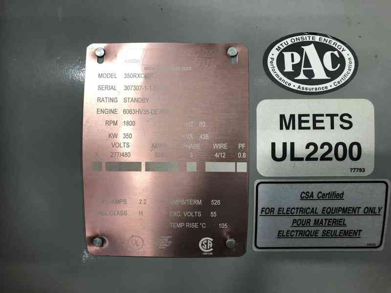 Used MTU 350RXC6DT3 Diesel Generator 142 Hrs EPA Tier 3