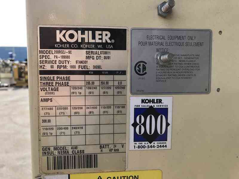 Used  Kohler 200ROZJ Diesel Generator, 321 Hrs