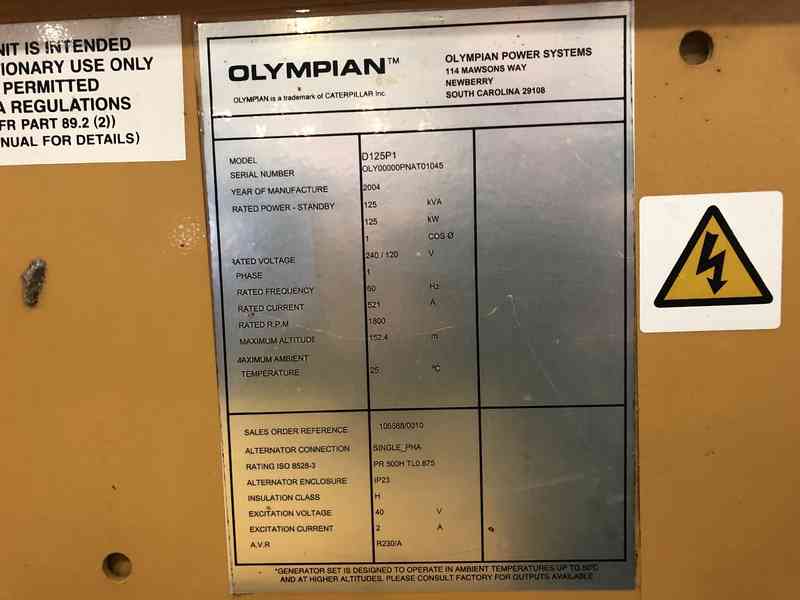 Used Caterpillar D125P1 Diesel Generator 43 Hrs