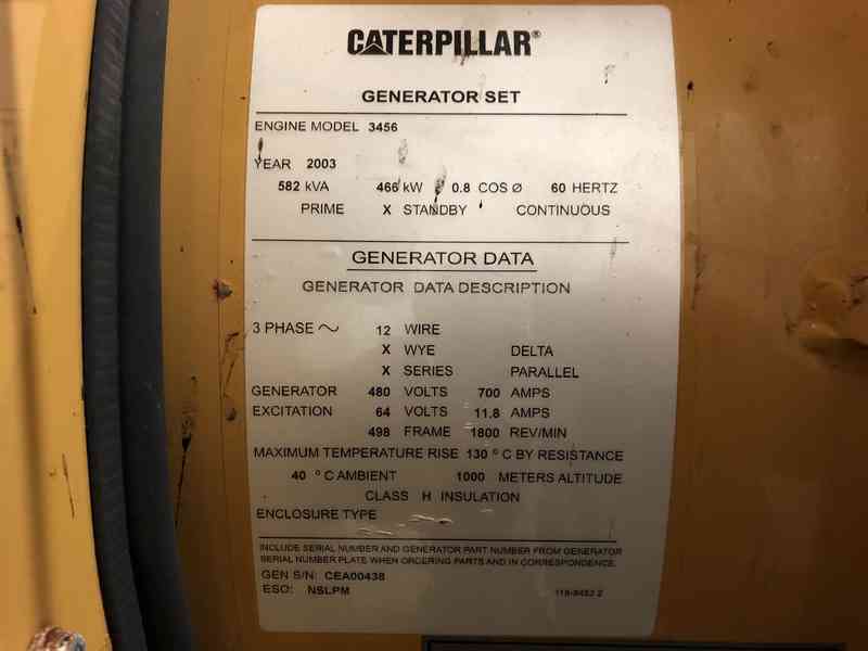 Used Caterpillar 3456 Diesel Generator, 585 Hrs