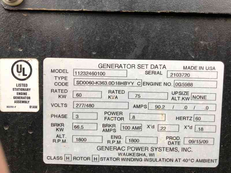 Used Generac SD060 Diesel Generator | 313 Hrs | 60 KW | 0 Price | CSDG