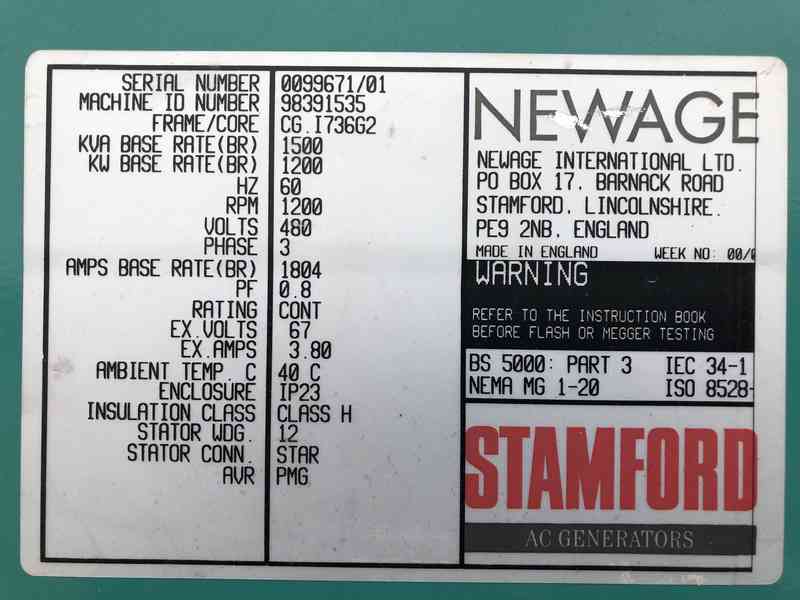 Used Cummins / Wartsila CW-COP-16V180-6 Natural Gas Generator, 567 Hrs