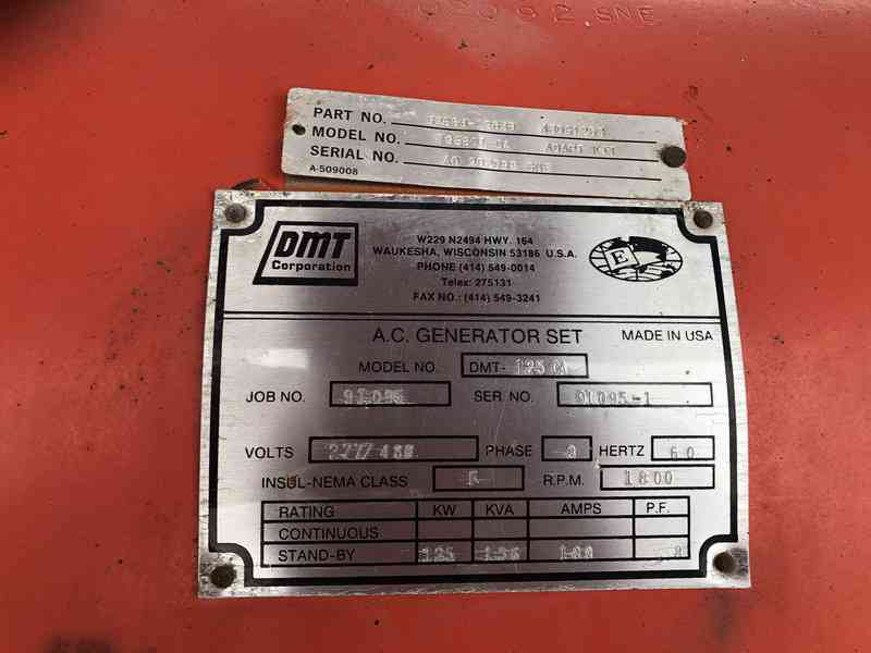 Used DMT-125CA Diesel Generator, 456 Hrs