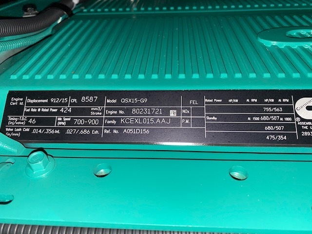 New Cummins DFEK QSX15-G9 NR2 Diesel Generator, EPA Tier 2