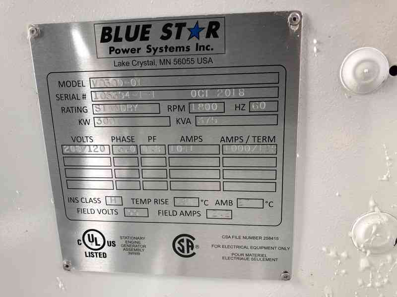 Used Blue Star Power Systems VD300 Diesel Generator, 31 Hrs, EPA Tier 3