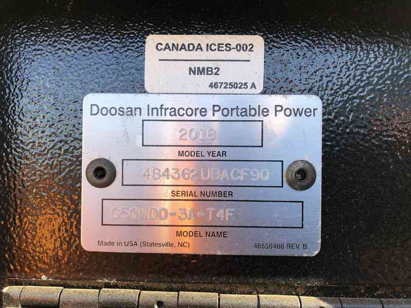 Used Doosan G50 Rental Grade Diesel Generator, 271 Hrs, EPA Tier 4 w/Warranty