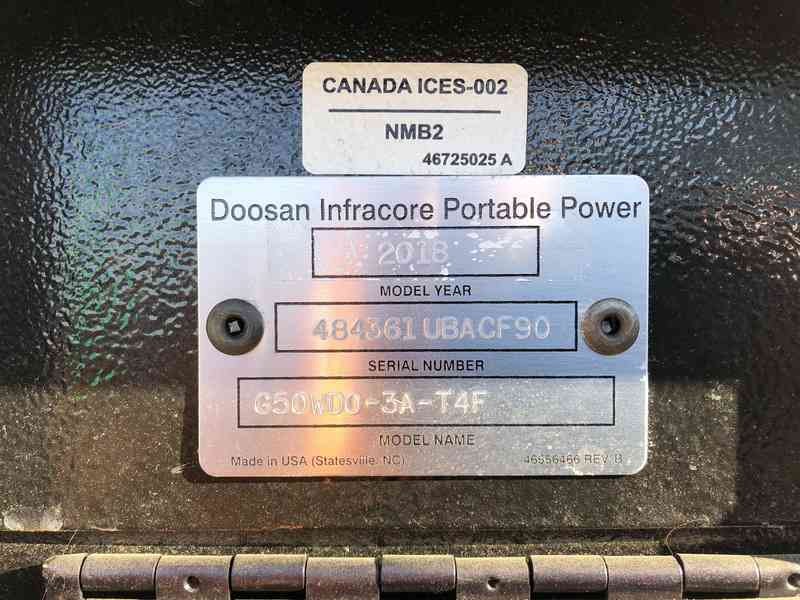 Used Doosan G50 Rental Grade Diesel Generator, 77 Hrs, EPA Tier 4 w/Warranty