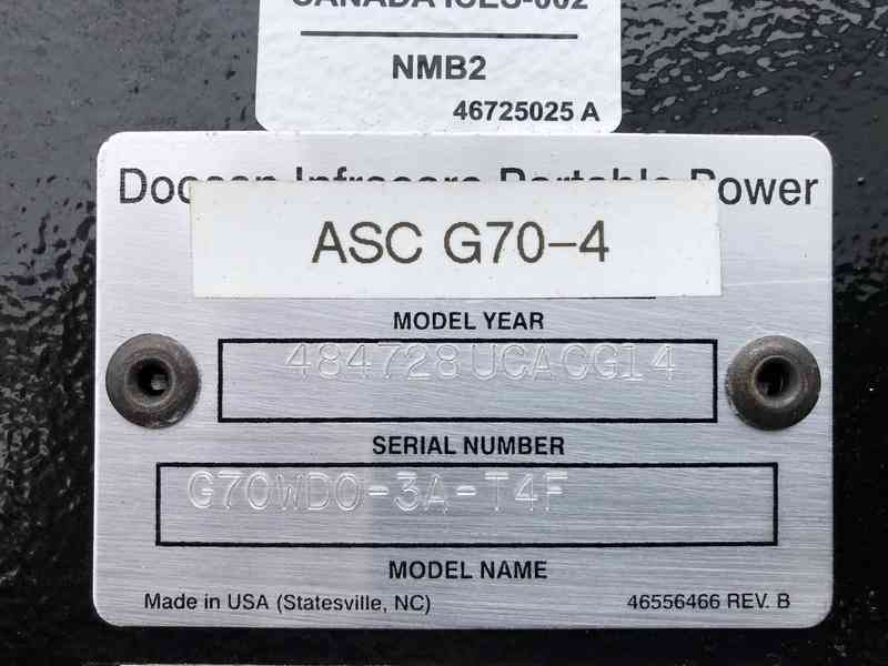 Used Doosan G70 Rental Grade Diesel Generator, 549 Hrs, EPA Tier 4 w/Warranty