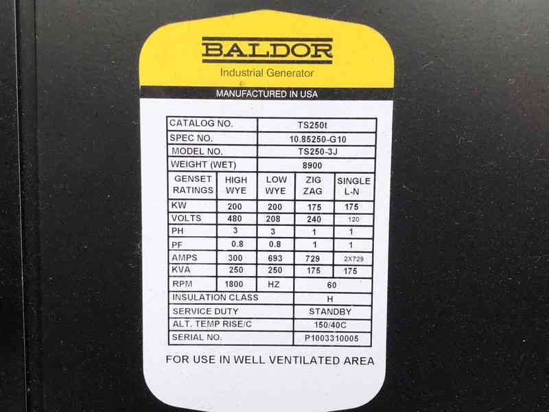 Used Baldor TS250T Rental Grade Diesel Generator, 127 Hrs, EPA Tier 3