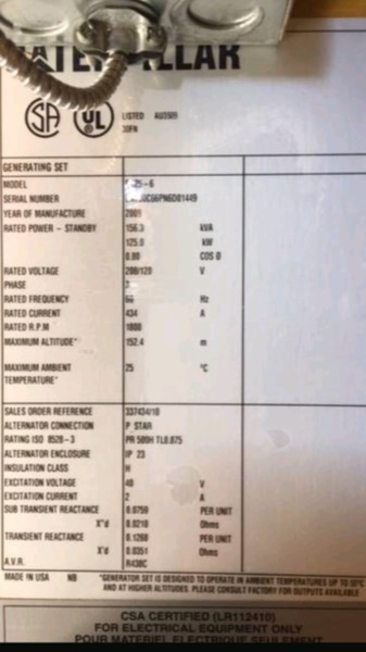 Used Caterpillar D125-6 Diesel Generator 129 Hrs EPA Tier 3