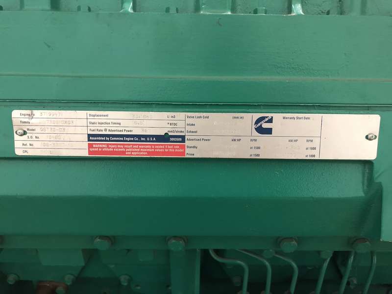 Used Cummins DFHC Diesel Generator, 821 Hrs