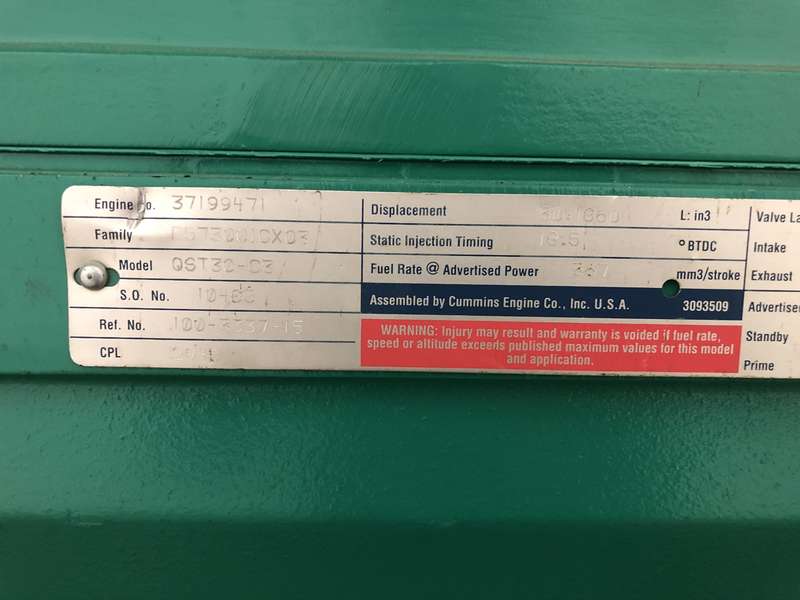 Used Cummins DFHC Diesel Generator, 821 Hrs